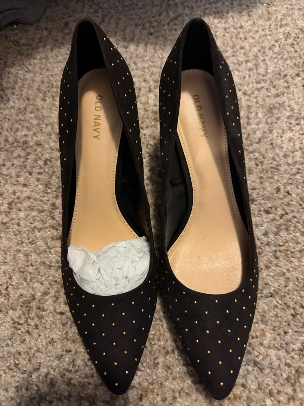 Old Navy Black Pointed Flats with Gold Stud Detailing